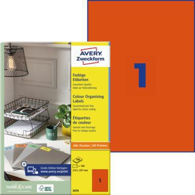 Avery Zweckform Universaletikett 3470 210x297mm rot 100 St./Pack.