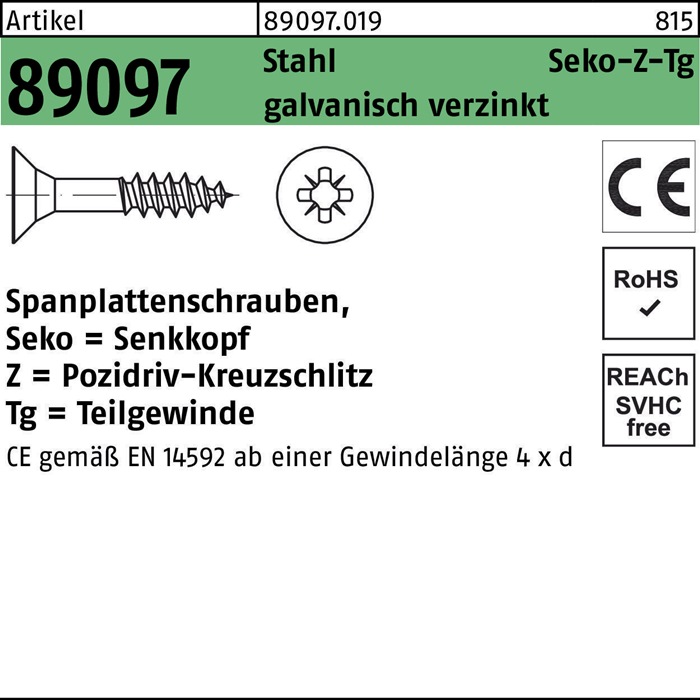 Spanplattenschraube R 89097 SEKO PZ TG 4x80/48-Z Stahl galv.verz. 200St.