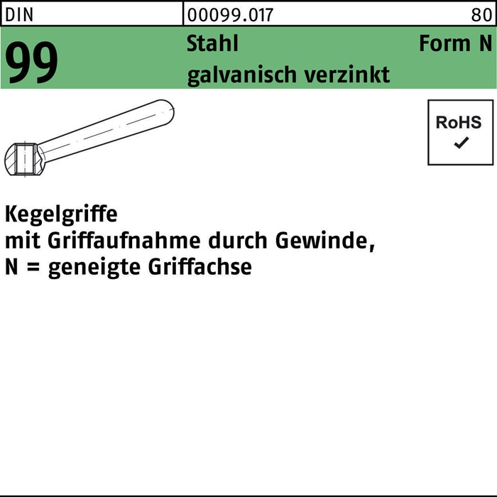 Kegelgriff DIN 99 N 160 M 20 Stahl galv. verz. geneigte Griffachse 5 Stück