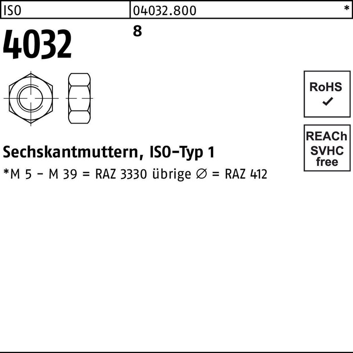 Sechskantmutter ISO 4032 M42 8 5 Stück