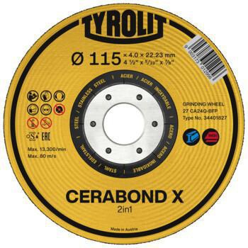 Schruppscheibe CERABOND X D125xS7mm gekr.INOX/Stahl Bohr.22,23mm TYROLIT
