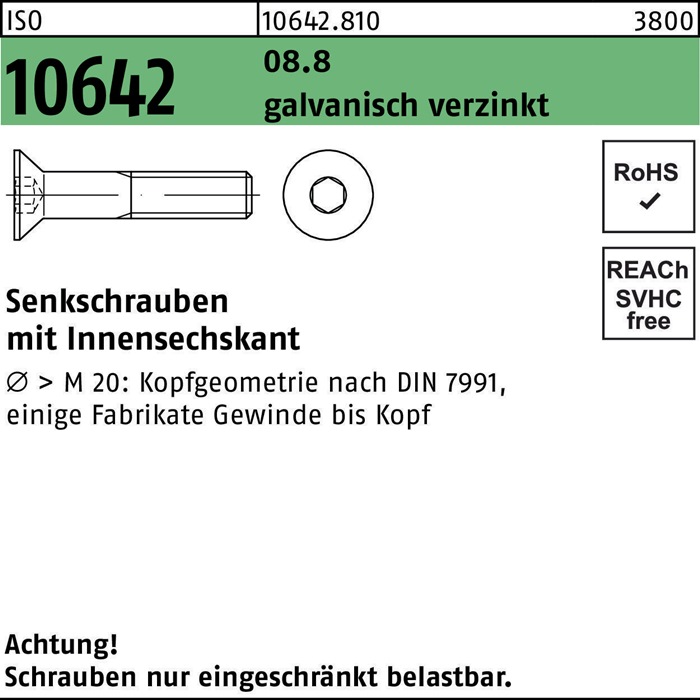 Senkschraube ISO 10642 Innen-6kt M24x 60 8.8 galv.verz. 25 Stück