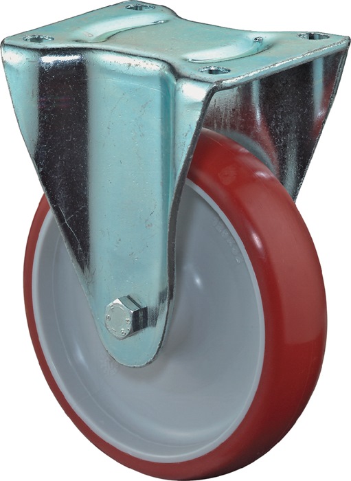 Bockrolle D.200mm Trgf.300kg Polyurethan,rot Platte L135xB110mm BS ROLLEN