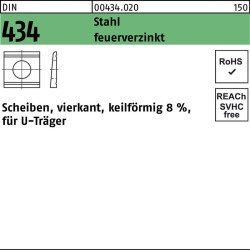 U-Scheibe DIN 434 vierkant keilförmig 13,5 Stahl feuerverz. Neigung 8% 100St.