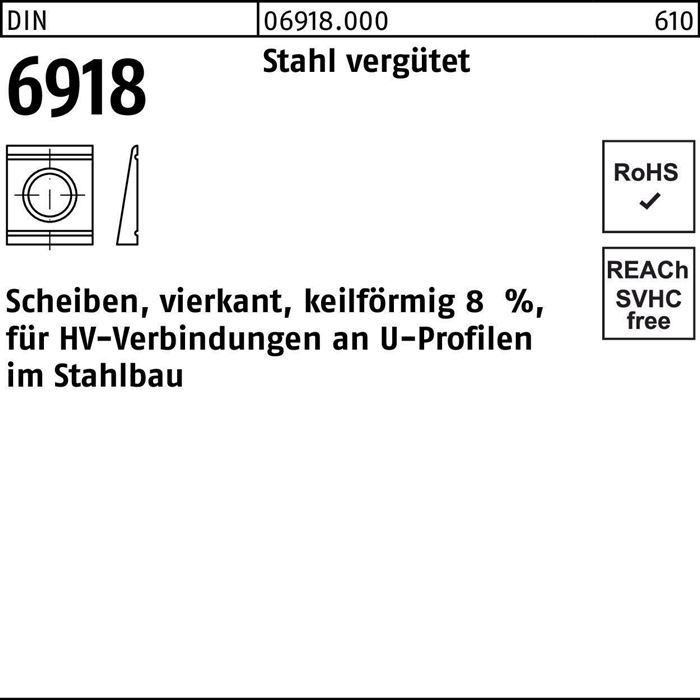 Unterlegscheibe DIN 6918 ÜH vierkant keilförmig 17 Stahl C45 1 Stück