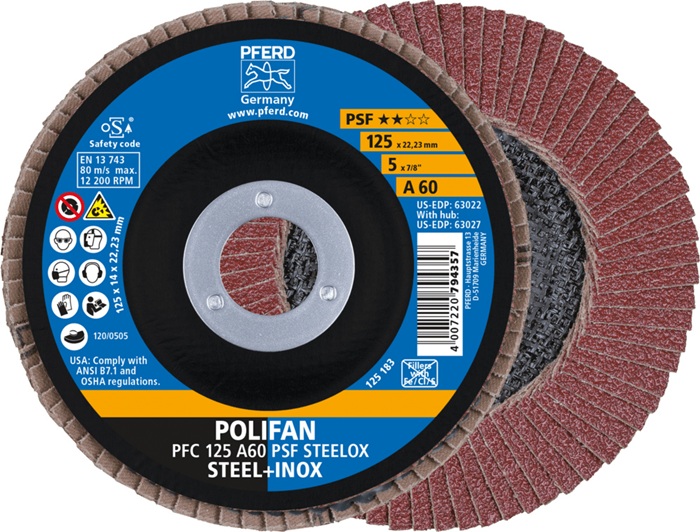 Fächerscheibe POLIFAN A PSF STEELOX D.125mm K.60 kon.Stahl/INOX NK PFERD