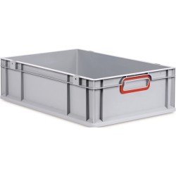 Transportstapelbehälter L600xB400xH170mm grau PP geschlossener Griff rot