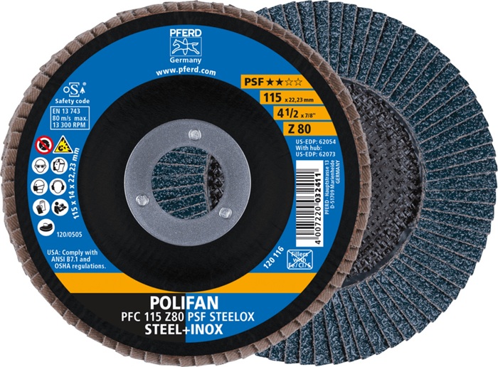 Fächerscheibe POLIFAN Z PSF STEELOX D.115mm K.80 kon.STA/INOX ZK PFERD