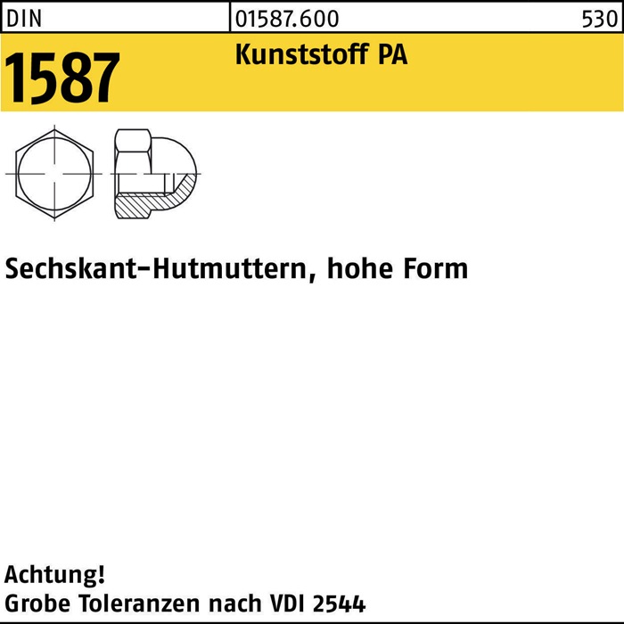 Sechskanthutmutter DIN 1587 M8 Polyamid natur 100 Stück