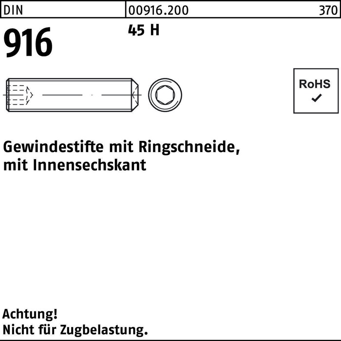Gewindestift DIN 916 Ringschn./Innen-6kt M12x 12 45 H 200 Stück
