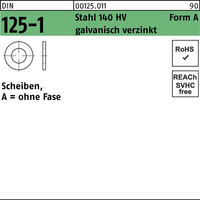 Unterlegscheibe DIN 125-1 A 2,2x5x0,3 Stahl 140 HV galv.verz. 5000St.