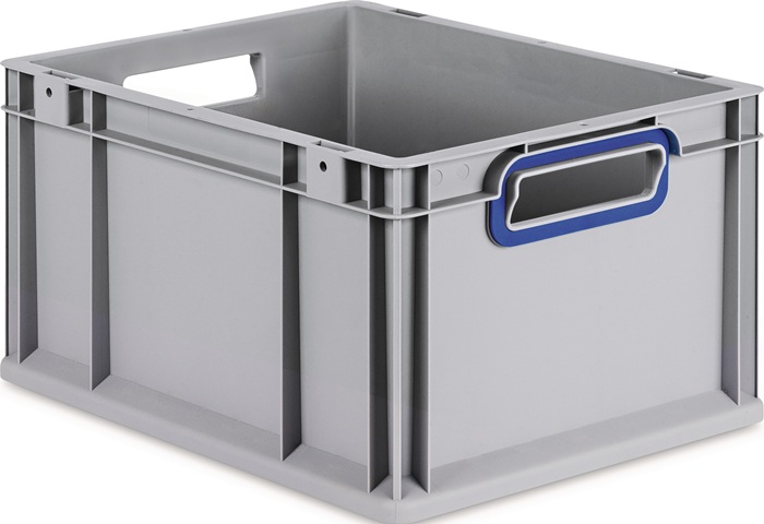Transportstapelbehälter L400xB300xH220mm grau PP offener Griff blau