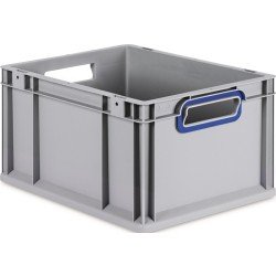 Transportstapelbehälter L400xB300xH220mm grau PP offener Griff blau