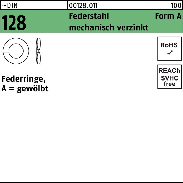 Federring DIN 128 A 5 Federstahl mech.verz. 1000 Stück
