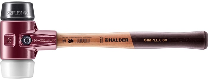 Schonhammer SIMPLEX L.405mm Kopf-D.60mm mittelh.HO Gum.schwarz/Superplast. weiß