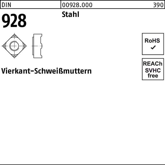 Vierkantanschweißmutter DIN 928 M8 Stahl 500 Stück