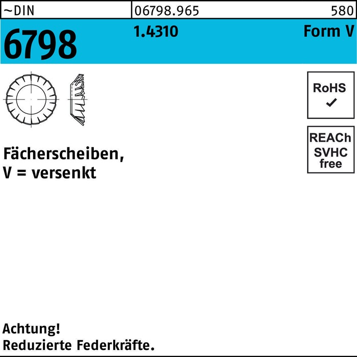 Fächerscheibe DIN 6798 FormV versenkt V 6,4 1.4310 1000 Stück