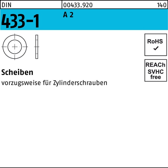 Scheibe DIN 433-1 2,2x 4,5x0,3 A 2 2000 Stück