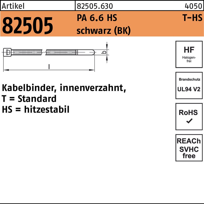 Kabelbinder R 82505 innenverz. 4,6x150/35 PA 6.6 HS sw 100St. HELLERMANNTYTON