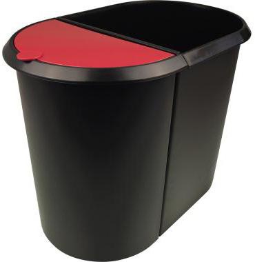 helit Papierkorb Duo-System 20+9l H6103992 oval Kunststoff sw/rot