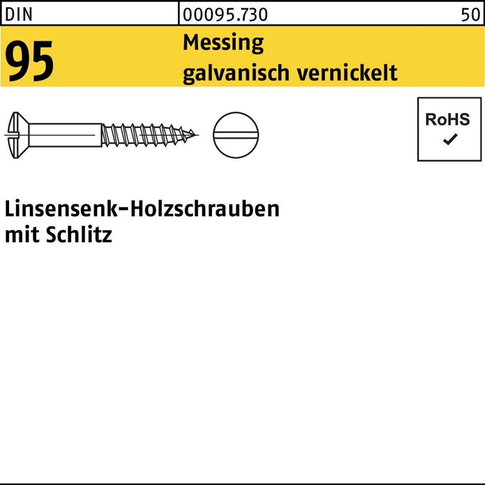 Holzschraube DIN 95 LIKO Schlitz 4x25 Messing galv. vernickelt 200St.