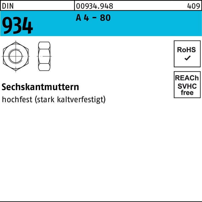 Sechskantmutter DIN 934 M18 A 4 - 80 50 Stück