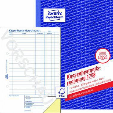 Avery Zweckform Kassenabrechnung 1758 DIN A5 SD 2x40Bl.