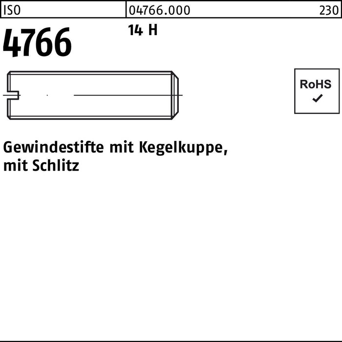 Gewindestift ISO 4766 Kegelkuppe/Schlitz M4x 8 14 H 200 Stück