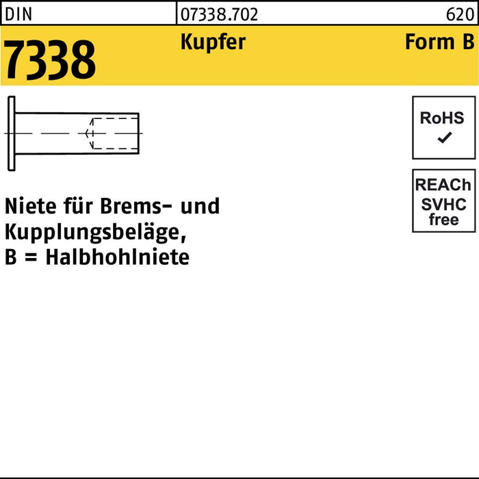 Niete DIN 7338 FormB B 5x 10 Kupfer 100 Stück