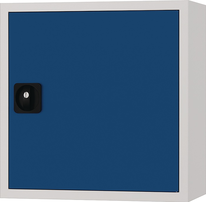 Hängeschrank H600xB600xT200mm Vollblechtür lichtgrau/signalblau