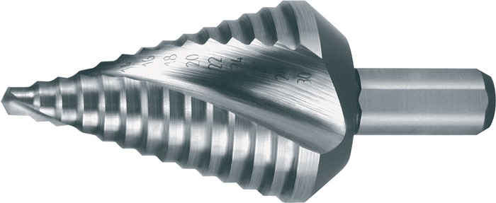 Stufenbohrer Bohrber.4-30mm HSS Spiralnut Gesamt-L.72mm Z.2 Stufen 14 RUKO