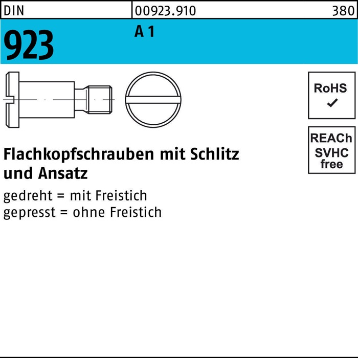 Flachkopfschraube DIN 923 Schlitz/Ansatz M6x16x 9,0 A 1 100 Stück