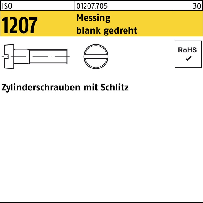 Zylinderschraube ISO 1207 Schlitz M1,4x 6 Messing blank gedreht 100 Stück