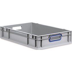Transportstapelbehälter L600xB400xH120mm grau PP offener Griff blau