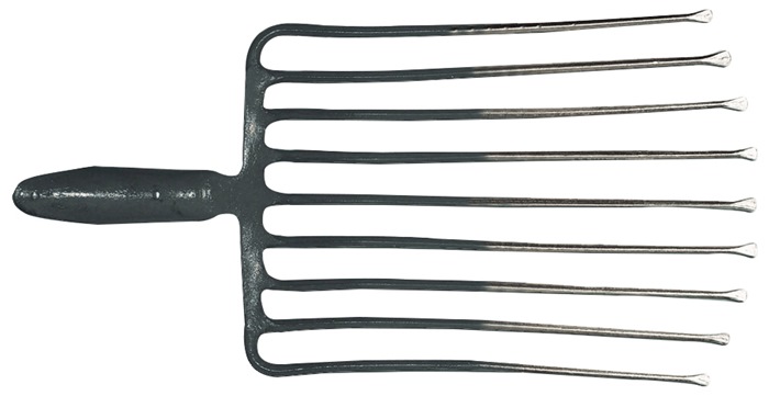 Steingabel 9,Zinken-L.330mm m.Federdülle,o.Stiel Stahl,rot-silber lack.KRUMPHOLZ