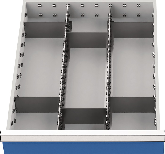 Schubladenunterteilungsmaterial Front-H.200mm 2 Längs- u.6 Querteiler
