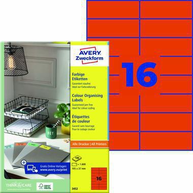 Avery Zweckform Universaletikett 3452 105x37mm rot 1600 St./Pack.
