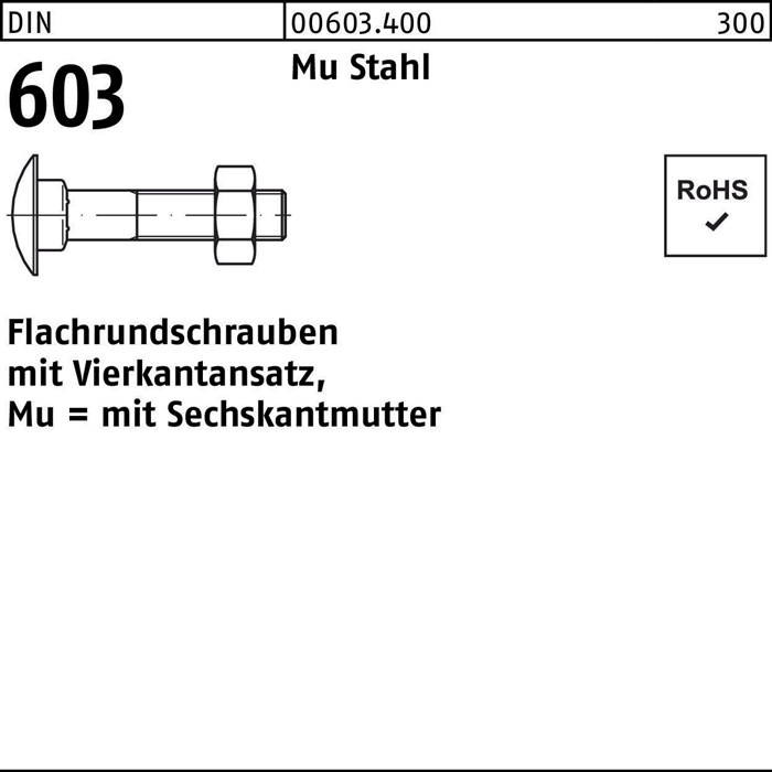 Flachrundschraube DIN 603 Vierkantansatz/6-ktmutter M16x180 Mu Stahl 4.6 25St.