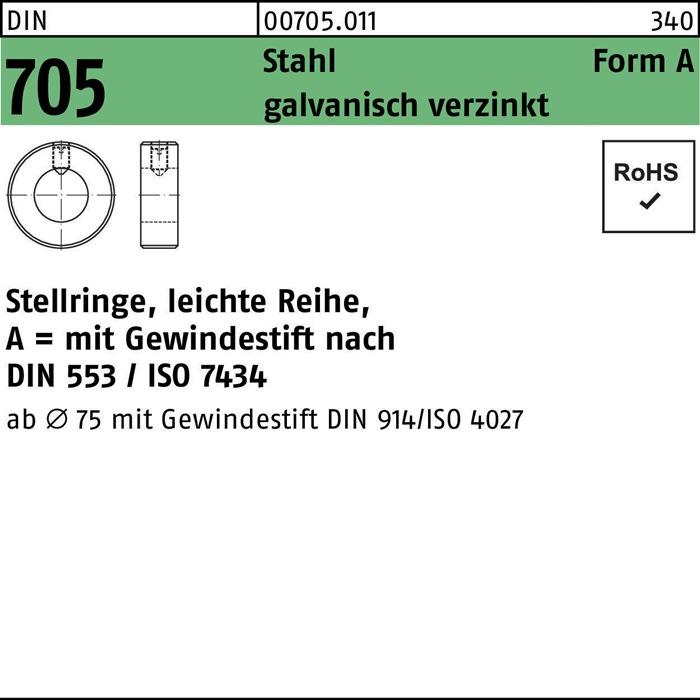 Stellring DIN 705 Gewindestift A 15x25x12 Sta galv.verz. leichte Reihe 10St.