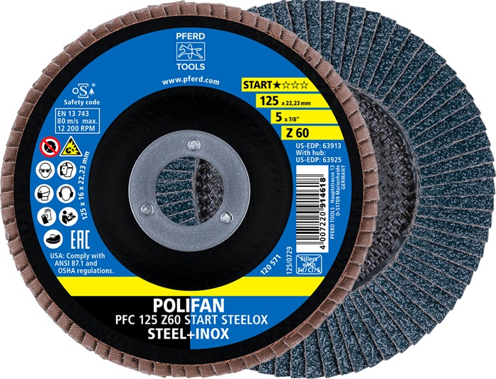 Fächerscheibe POLIFAN Z BOX D.125mm K.Z-60 kon.INOX ZK Box á 10 St.PFERD