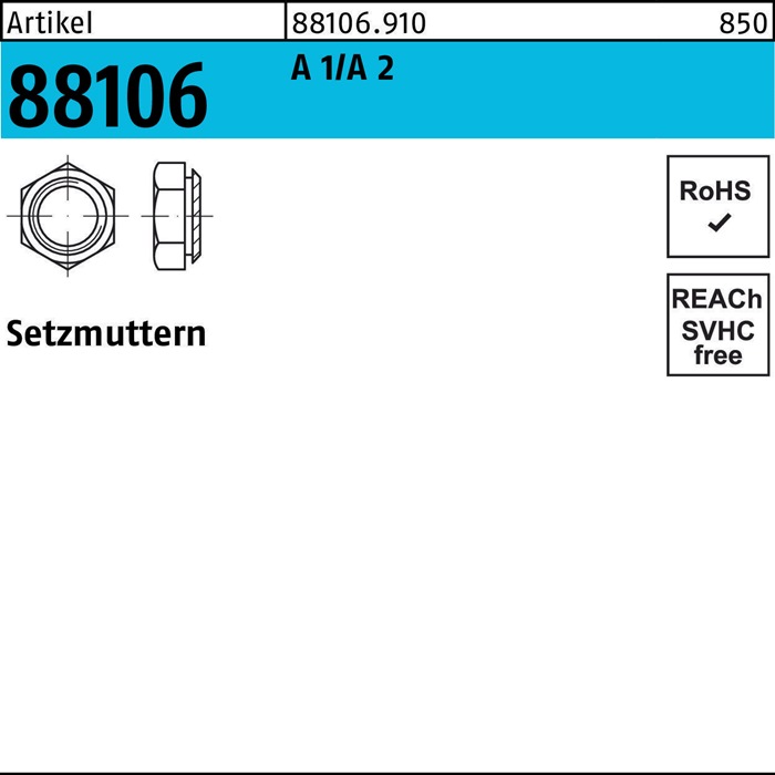 Setzmutter R 88106 M3/0,9 A 1/A 2 100 Stück
