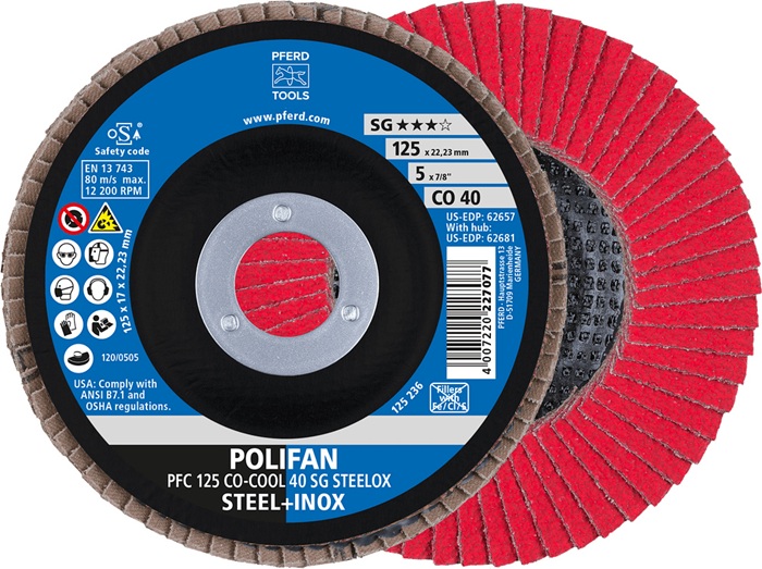 Fächerscheibe POLIFAN CO-COOL SG STEELOX D.125mm K.40 kon.INOX CO