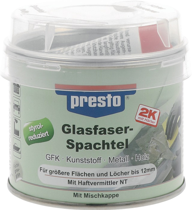 2K-Glasfaserspachtel grau-grün,Härter rot 250g Dose PRESTO