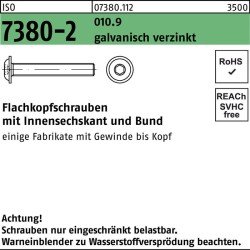 Flachkopfschraube ISO 7380-2 Bund/Innen-6kt M8x12 010.9 galv.verz. 200St.