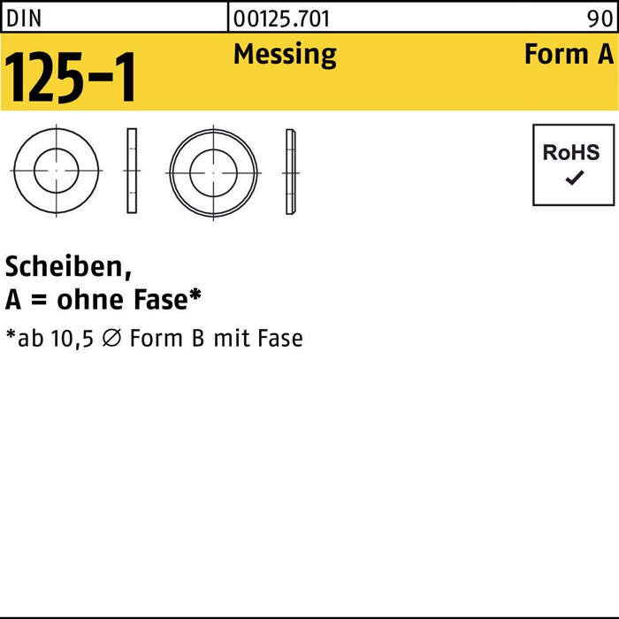Unterlegscheibe DIN 125-1 A 10,5x20x2 Messing 100 Stück