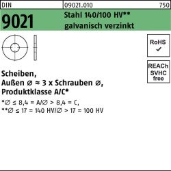 Unterlegscheibe DIN 9021 4,3x 12x1 Stahl 140/100 HV galv.verz. 5000 Stück