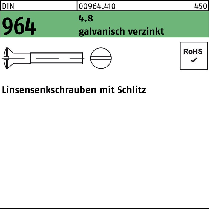 Linsensenkschraube DIN 964 Schlitz M4x 50 4.8 galv.verz. 200 Stück