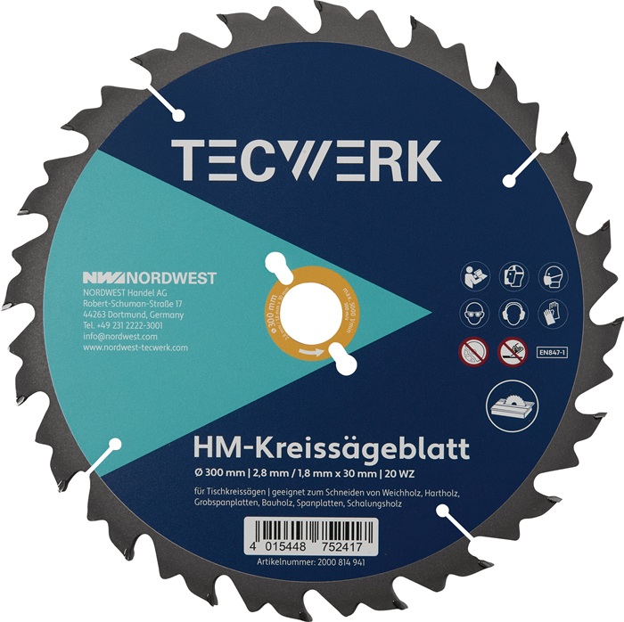 Tischkreissägeblatt AD 500mm Z.36 WZ Schnitt-B.3,8mm TECWERK