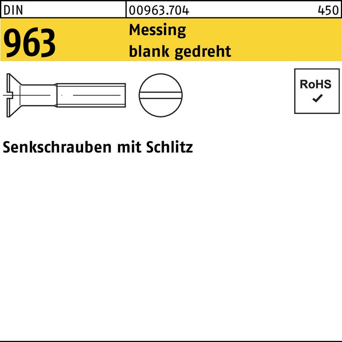 Senkschraube DIN 963 Schlitz M1,6x 4 Messing blank gedreht 100 Stück