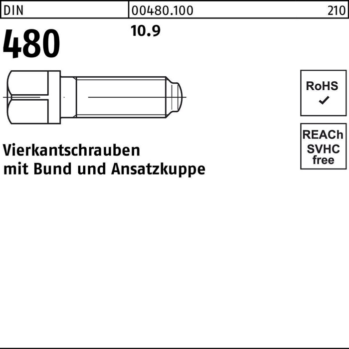 Vierkantschraube DIN 480 m.Bund/Ansatzkuppe M10x 50 10.9 50 Stück